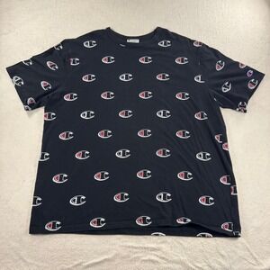 Champion VTG All Over Print T Shirt Men's 2XL Black Heritage Y2K Loud Streetwear